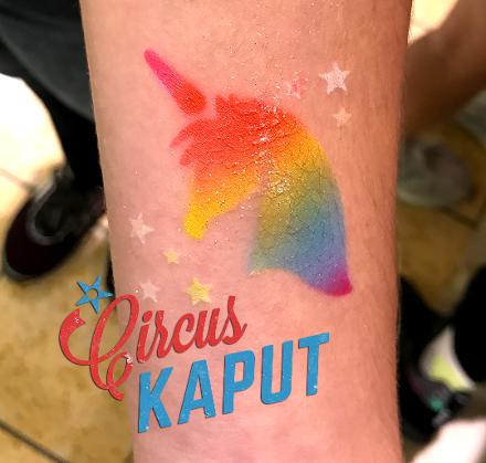 Circus Kaput unicorn airbrush tattoo